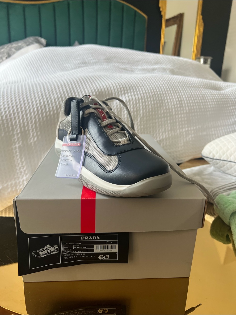 Prada Men’s Low-Top Sneakers in Black, Gray, Cream